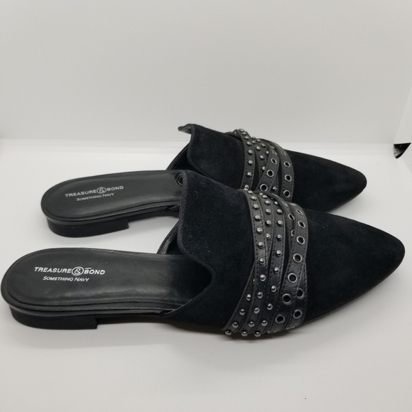 Treasure & Bond black suede studded pointed toe mules size 8 - Picture 1 of 9